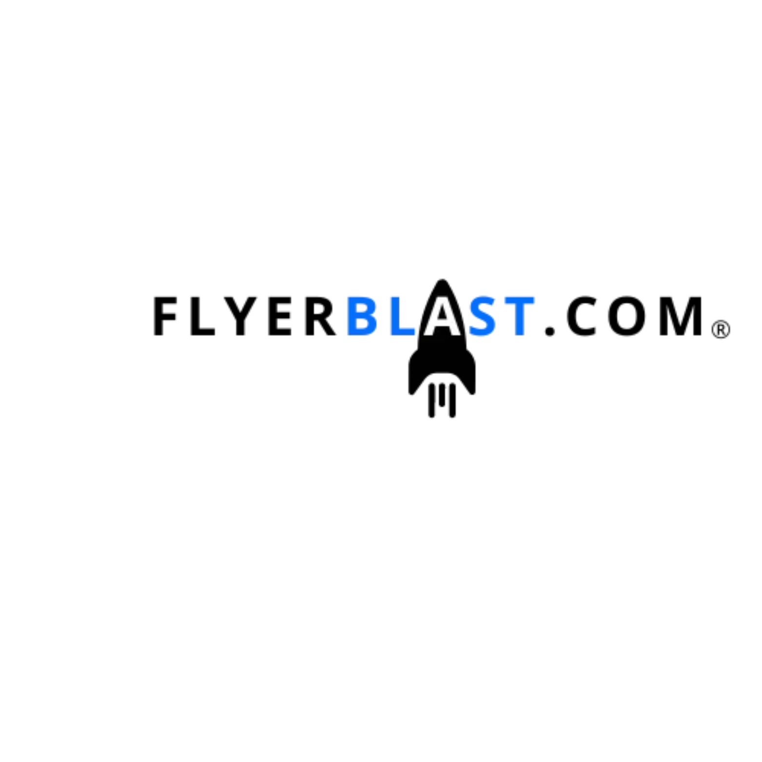 Stylized FLYERBLAST.COM logo, a registered service mark